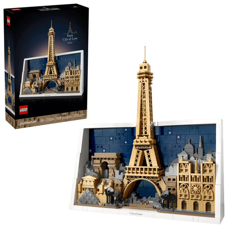 LEGO Architecture Paris City of Love box beside the completed framed Paris skyline model