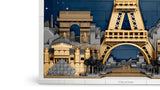 Close view of the Louvre Pyramid, Arc de Triomphe and lower section of the Eiffel Tower in the LEGO Architecture Paris City of Love model