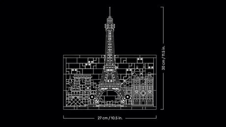 LEGO Architecture Paris City of Love model dimensions showing a height of 30 cm and width of 27 cm