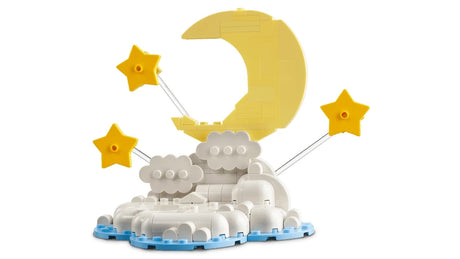 LEGO cloud base build with yellow moon and star decorations