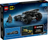 LEGO Batman Batman v Superman Batmobile 76331 box back showing rear view of vehicle, dimensions graphic and bonus digital unlock artwork