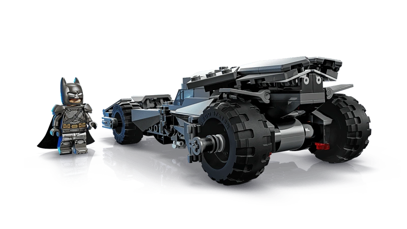 LEGO Batman Batman v Superman Batmobile 76331 rear view showing large back tyres, engine detail and Batman minifigure