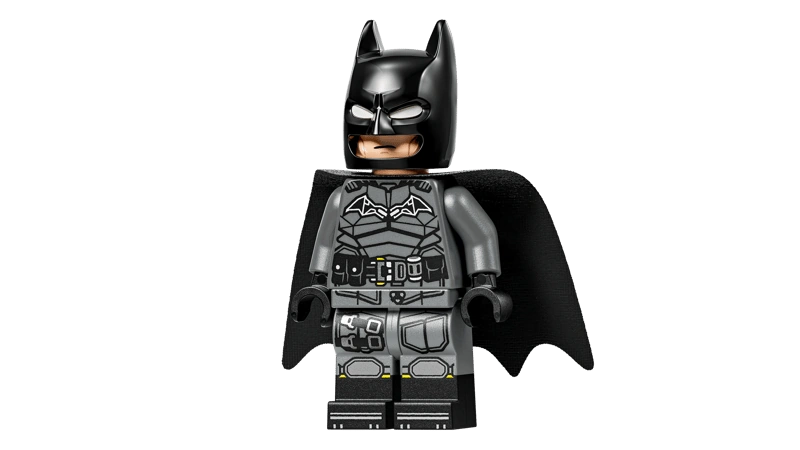 LEGO Batman minifigure with black cape and printed suit detail from The Batman Batmobile 76332 set