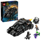 LEGO Batman Tumbler set with box Batmobile and minifigures of Batman The Joker and Two Face on white background