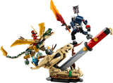 LEGO NINJAGO dragon, mech and sword display model on a dragon skull base