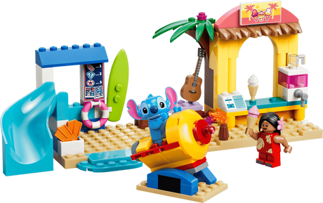 LEGO Beach Fun with Lilo & Stitch completed beach set with slide, rocket ride, surfboard, shops and figures