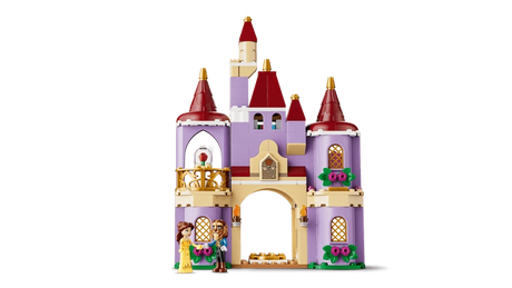 LEGO Belle & the Beast's Enchanted Castle exterior with purple towers and gold balcony