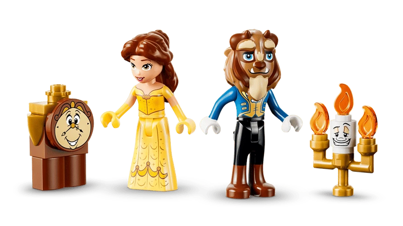 LEGO Belle, Beast, Lumière and Cogsworth figures from the Enchanted Castle set