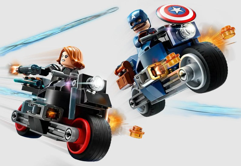 LEGO Marvel Black Widow and Captain America on motorcycles in action scene, set 76260 Ireland