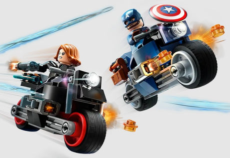 LEGO Marvel Black Widow and Captain America on motorcycles in action scene, set 76260 Ireland