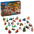 LEGO City Advent Calendar 2026 box above the complete set of festive minifigures, animals and mini builds