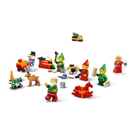 LEGO City festive mini builds with Santa, Mrs. Claus, elves, snowman, reindeer, train and campfire