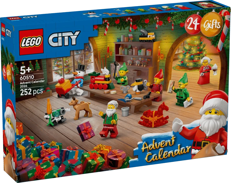 LEGO City Advent Calendar 2026 box showing Santa, elves, a snowman, reindeer and festive mini builds