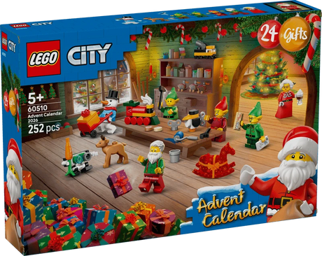 LEGO City Advent Calendar 2026 box showing Santa, elves, a snowman, reindeer and festive mini builds