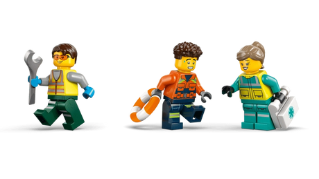 LEGO City Airplane, Service Truck & Hovercraft Remix 60505 three minifigures with wrench, life preserver and medical case