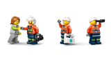 LEGO City Coast Guard Helicopter 60503 minifigures showing civilian, coast guard with walkie talkie, coast guard with medic case, and coast guard using binoculars