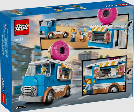 Back of LEGO City Donut Truck 60452 box showing play features in Ireland