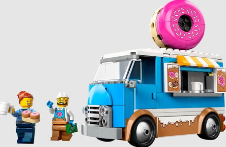 LEGO City Donut Truck 60452 serving donuts with two minifigures in Ireland