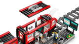 LEGO City streetcar with removable roof panel, open front door, station platform and departure signs