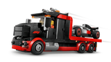 LEGO City F1 Display Truck carrying Audi F1 race car on flatbed with black cab, red trim and six wheels