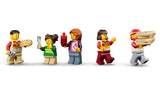 LEGO City pizza worker minifigures with pizzas, delivery boxes, drink bottle and food accessories