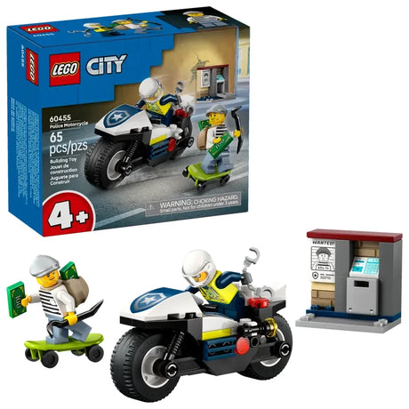 LEGO CITY Police Motorcycle Chase 60455 box with included toy pieces Ireland