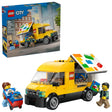 LEGO City The LEGO Van 60500 shown with retail box and assembled yellow delivery van featuring fold up side panel, front cab and printed LEGO brick graphics
