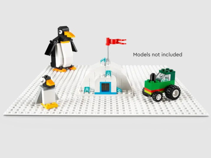 LEGO® Classic White Baseplate - 11026 in use with Lego toys.