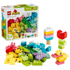 LEGO Colorful Creative Box 10479 packaging with assorted DUPLO bricks, flower, ice lolly and duck builds