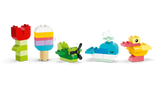 LEGO DUPLO builds showing a flower, ice lolly, snail, whale and duck