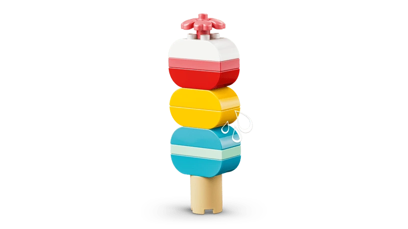 LEGO DUPLO ice lolly build with red, yellow and blue rounded bricks