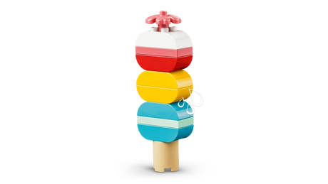 LEGO DUPLO ice lolly build with red, yellow and blue rounded bricks