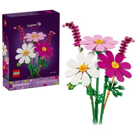 LEGO Cosmos Flowers 11514 box with white, pink and purple flower stem display