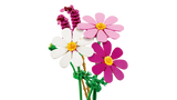LEGO Cosmos Flowers display with front facing white, pink and purple flowers