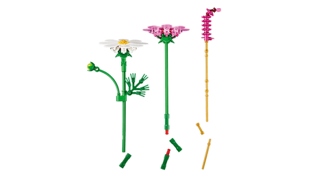 LEGO Cosmos Flowers stems shown separated with loose stem pieces