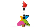LEGO guitar build with striped neck, red headstock and colourful body