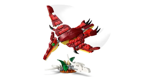 LEGO Creator 3 in 1 Fierce Dinosaur Pterosaur model shown on white background above dinosaur skull and eggs