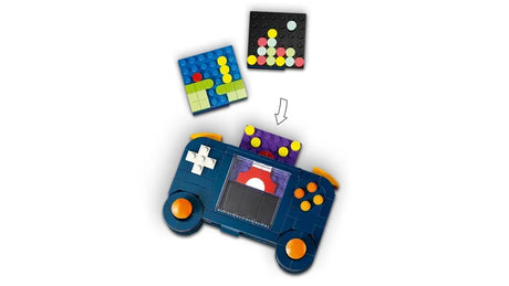 LEGO Creator 3 in 1 Retro Gaming Console handheld gaming console model shown with inserted game cartridges on white background