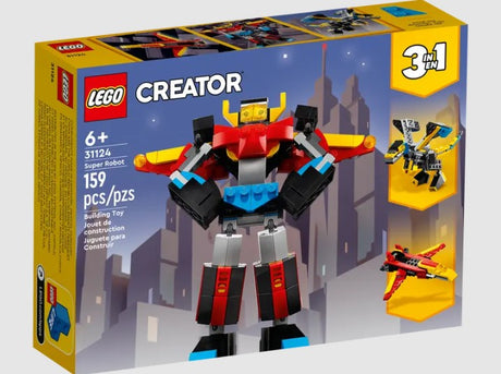 LEGO® Creator 31124 Super Robot box front showing the main robot build and alternate builds of a jet and robot fighter