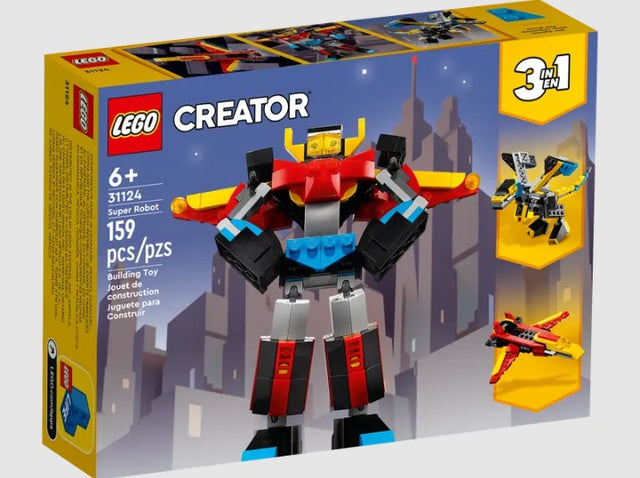 LEGO® Creator 31124 Super Robot box front showing the main robot build and alternate builds of a jet and robot fighter