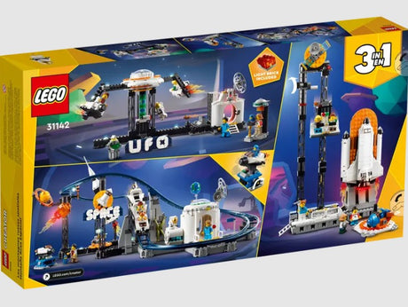 Back of LEGO Creator 31142 Space Roller Coaster box showing 3 builds – ToyTown.ie Ireland