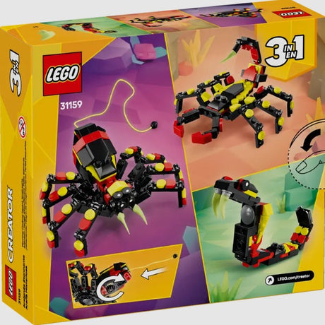 LEGO® Creator 31159 Surprising Spider back of box showing 3-in-1 builds – spider, scorpion, and snake