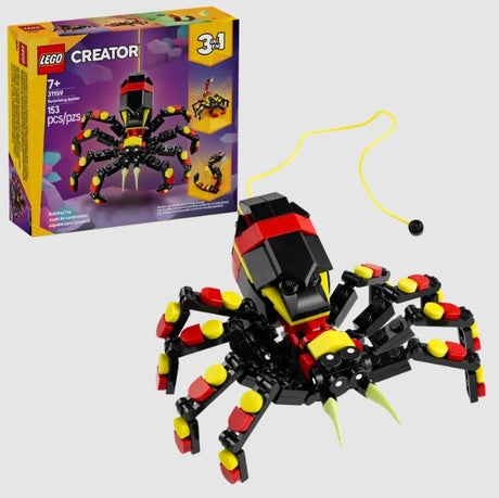 LEGO® Creator 31159 Surprising Spider with box – 3-in-1 set featuring a black and red spider with a yellow string and alternative builds.