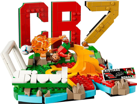 LEGO Cristiano Ronaldo - Football Highlights display model shown from the front on a white background