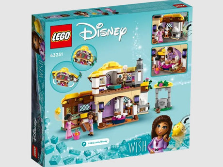 Back of LEGO Disney Asha’s Cottage 43231 box showing play features