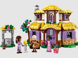 Front view of LEGO Disney Asha’s Cottage 43231 with 3 mini-doll figures and well