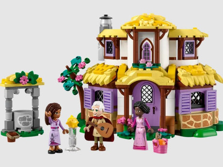 Front view of LEGO Disney Asha’s Cottage 43231 with 3 mini-doll figures and well