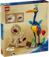 Rear of the LEGO Disney Kevin & Dug 43290 packaging showing both characters, Kevin's display stand and illustrations of Dug's adjustable features and removable white cone.