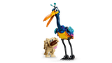 LEGO Disney Kevin and Dug standing together, showing Kevin's long blue neck, open orange beak and colourful wings beside Dug with his brown nose and pink tongue.