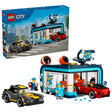 LEGO City Drive-Through Car Wash box with built car wash, black and yellow car, red convertible and minifigure